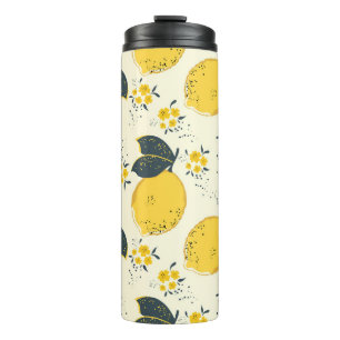 Bouteilles Isothermes Agrumes colorés, motif de fleurs de citron.