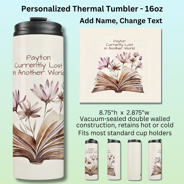Bouteilles Isothermes Ajouter nom, livre d'aquarelle et fleurs (Créateur téléchargé)