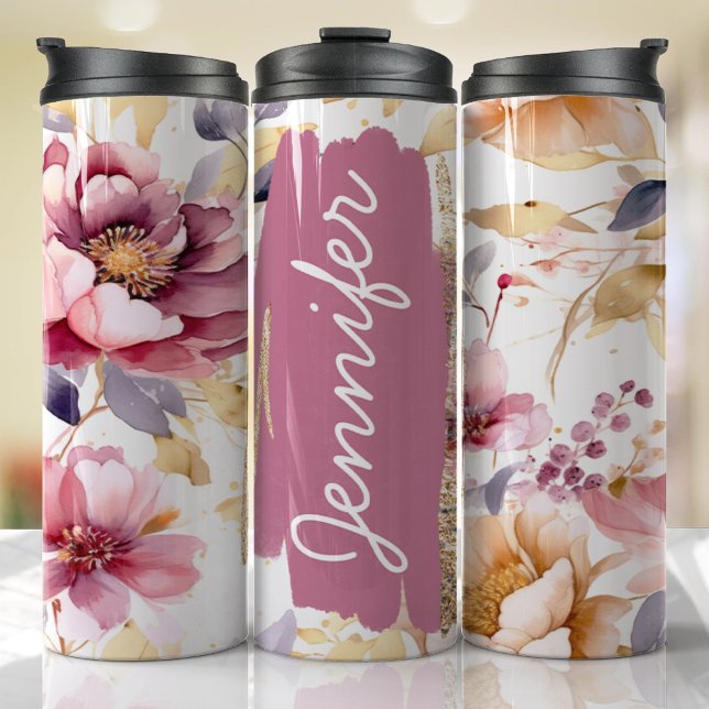 Bouteilles Isothermes Ajouter Nom Purple Floral Custom Cadeau (Floral Personalized Tumbler)