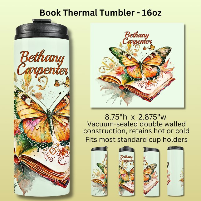 Bouteilles Isothermes Ajouter un nom Papillon & Livre,  (Créateur téléchargé)