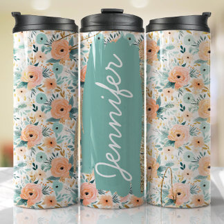 Bouteilles Isothermes Ajouter un nom Pêche Roses Floral Custom Cadeau