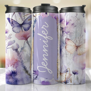 Bouteilles Isothermes Ajouter un nom Purple Papillon personnalisé Cadeau