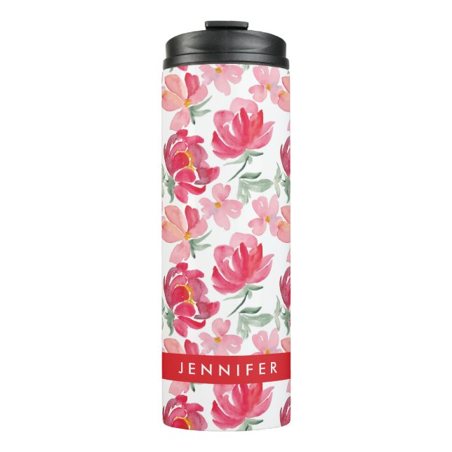 Bouteilles Isothermes Ajoutez votre motif nommé de pivoine d'aquarelle (Devant)