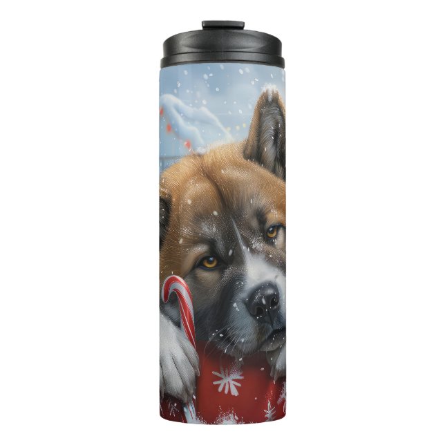 Bouteilles Isothermes Akita Chien Festive de Noël (Devant)