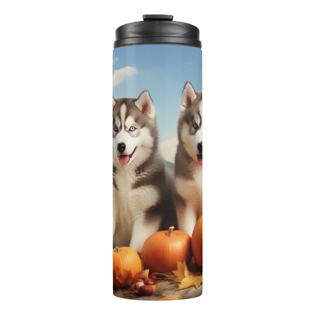 Bouteilles Isothermes Alaskan Malamute Chiot Automne Citrouille délice (Devant)