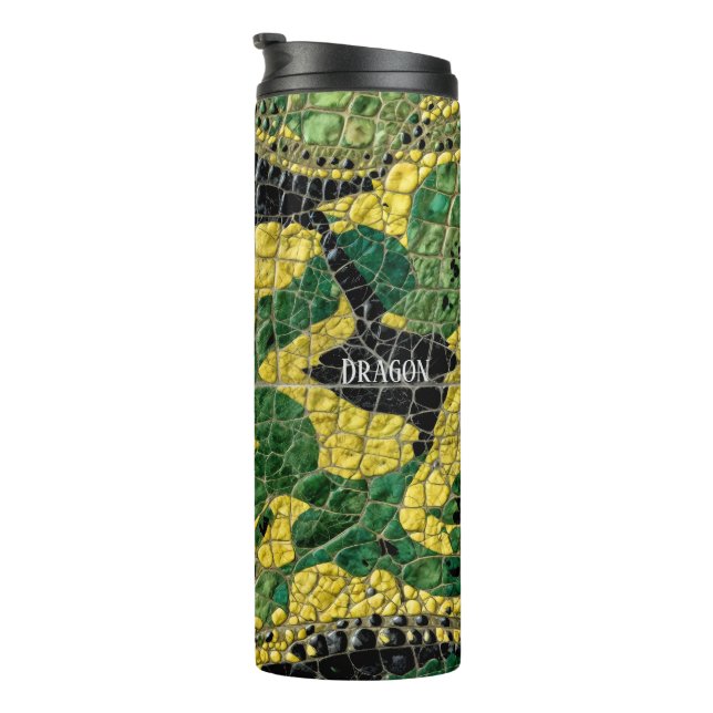 Bouteilles Isothermes Alligator Crocodile Dragon Nom Vert Jaune (Tourné sur la droite)