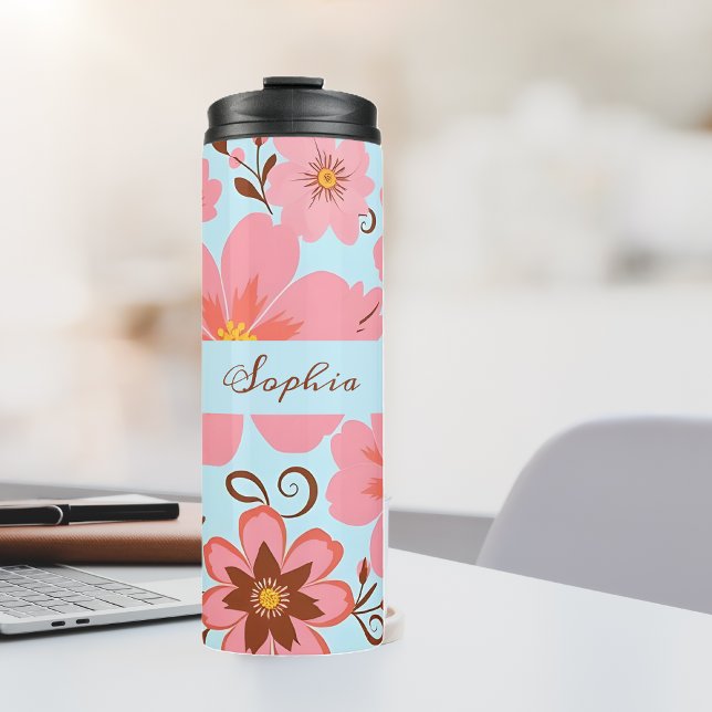 Bouteilles Isothermes Ambiance florale rose - Fleurs Pastel Vibes-Retro (Pink Floral Mood –Pastel Vibes-Thermal Tumbler)
