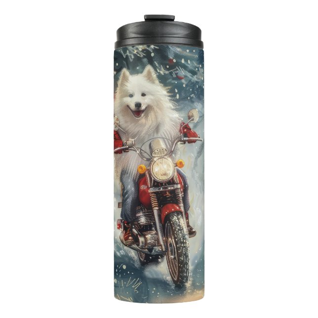 Bouteilles Isothermes American Eskimo Dog équitation moto Noël (Devant)