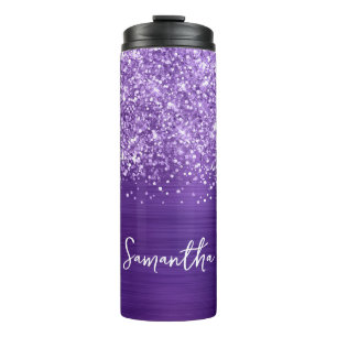 Bouteilles Isothermes Améthyste Pailletée Violet Glam Nom Personnalisé