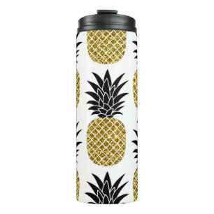 Bouteilles Isothermes Ananas En Or : Blanc Dessiné À La Main Sans Coutur