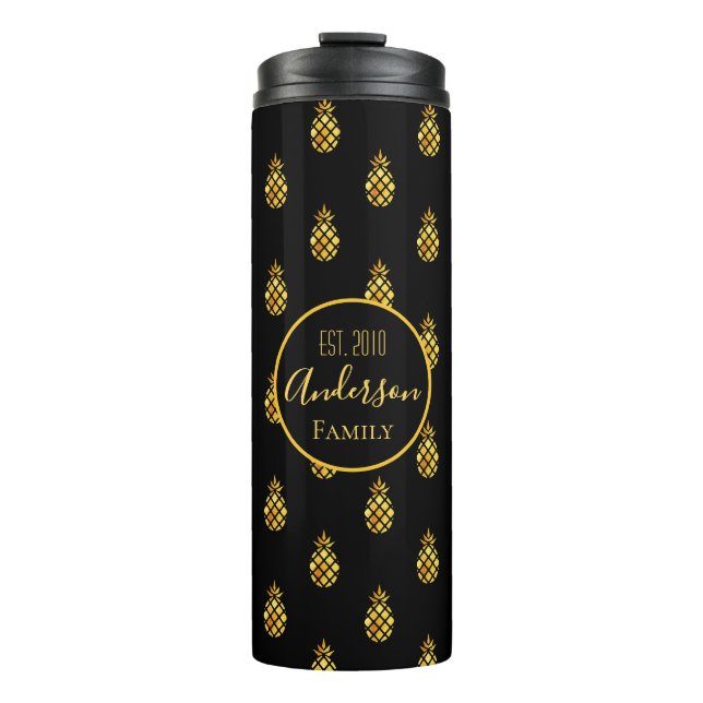 Bouteilles Isothermes Ananas nom de famille en or noir (Devant)