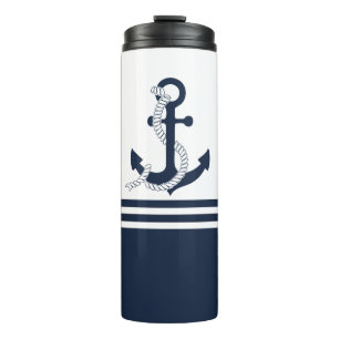 Bouteilles Isothermes Ancrages bleu marine à rayures bleues et blanches