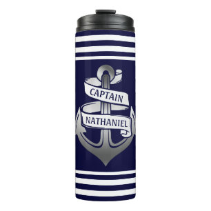 Bouteilles Isothermes Ancre nautique Nom du capitaine Navy Stripes Sailo
