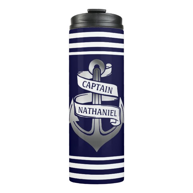 Bouteilles Isothermes Ancre nautique Nom du capitaine Navy Stripes Sailo (Devant)