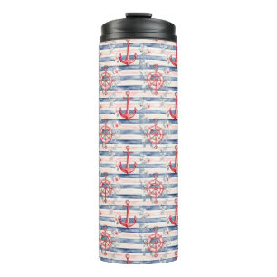 Bouteilles Isothermes Ancres Fleurs Rayures Bleu Rouge Plage