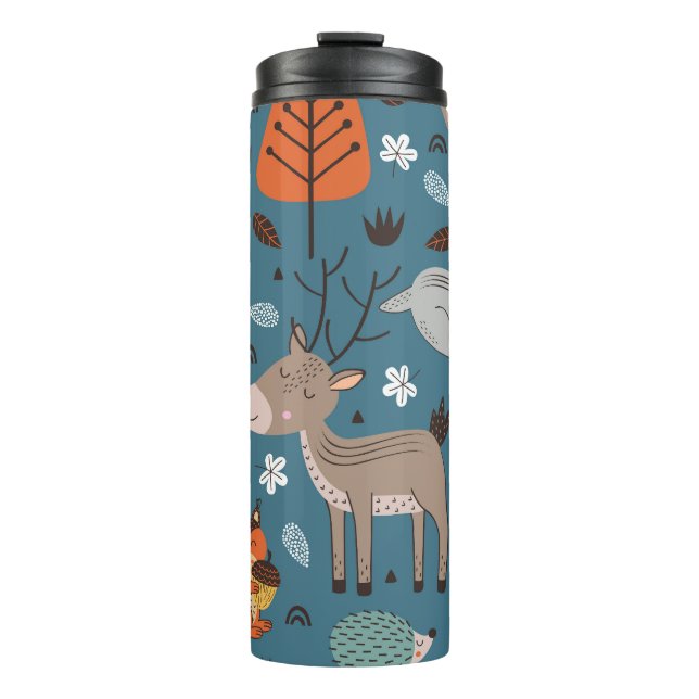 Bouteilles Isothermes Animaux forestiers, bleu, style scandinave (Devant)