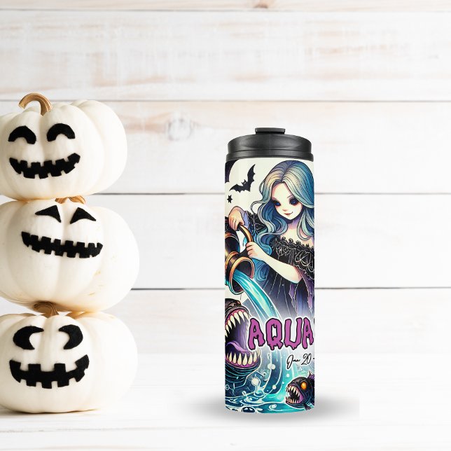 Bouteilles Isothermes ANNIVERSAIRE éffrayant AQUARIUS ZODIAC HALLOWEEN (SPOOKY AQUARIUS BIRTHDAY ZODIAC HALLOWEEN THERMAL TUMBLER)