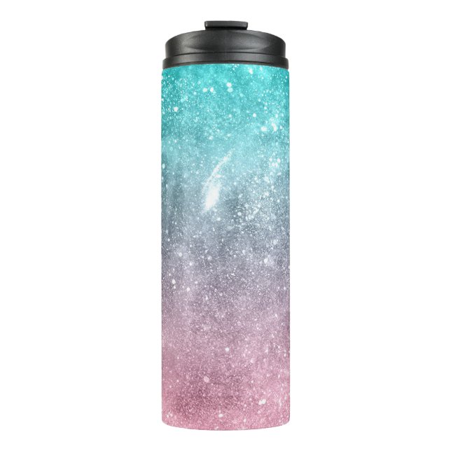Bouteilles Isothermes Aqua blue Pink ombre mer galaxie abstraite (Devant)