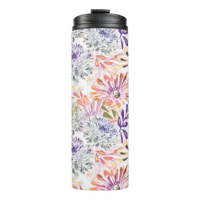 Bouteilles Isothermes Aquarelle blanche, fleurs roses (Devant)