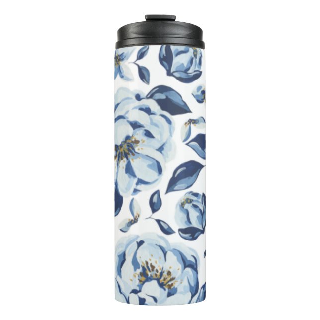 Bouteilles Isothermes Aquarelle bleue motif floral (Devant)