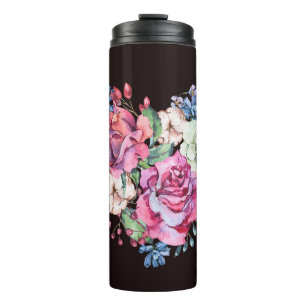 Bouteilles Isothermes Aquarelle coeur floral : roses vintages.