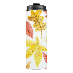 Bouteilles Isothermes Aquarelle feuilles d'automne, motif coloré.