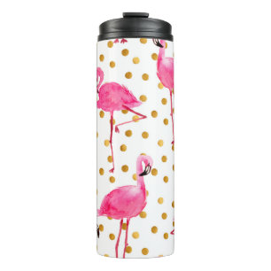 Bouteilles Isothermes Aquarelle flamants roses avec matelas à points dor