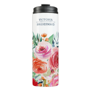 Bouteilles Isothermes Aquarelle Floral Nom de la servante personnalisée