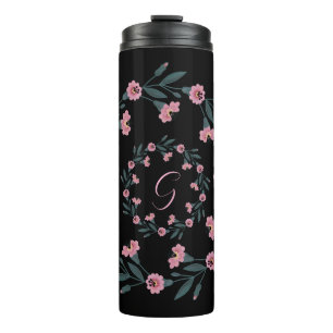 Bouteilles Isothermes Aquarelle florale rose noir Botanique