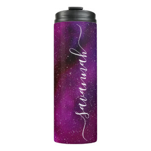 Bouteilles Isothermes Aquarelle Galaxies rose violet Nom personnalisé
