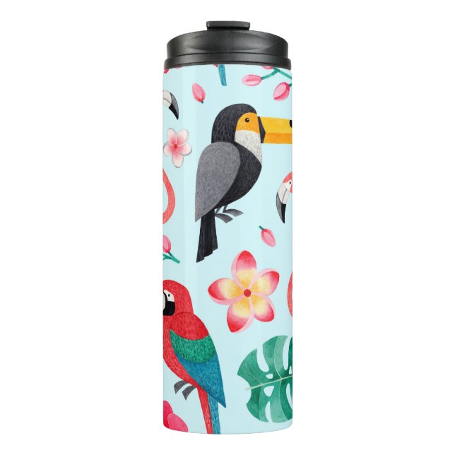 Bouteilles Isothermes Aquarelle illustrations d'oiseaux, fleur tropicale (Devant)