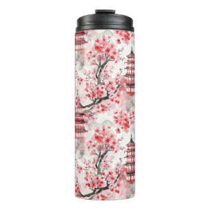 Bouteilles Isothermes Aquarelle Pagode chinoise aux fleurs de cerisiers