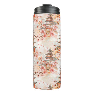 Bouteilles Isothermes Aquarelle Pagode chinoise avec fleurs de cerisiers