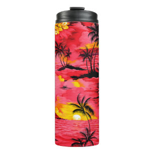 Bouteilles Isothermes Aquarelle palmier silhouette et motif de plage