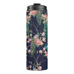 Bouteilles Isothermes aquarelle paon motif sur une cerise d'arbre, fleur