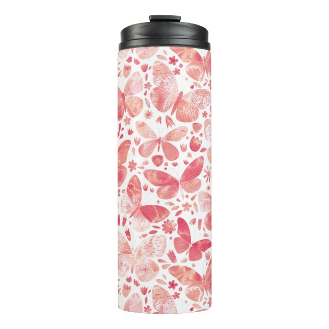 Bouteilles Isothermes Aquarelle Papillon Motif rose (Devant)