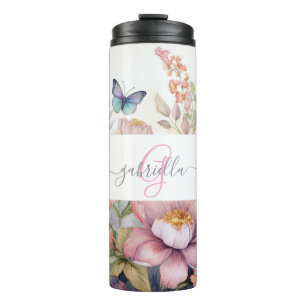 Bouteilles Isothermes Aquarelle personnalisée avec nom et monogramme