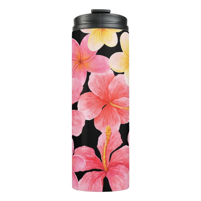 Bouteilles Isothermes Aquarelle Plumeria Hibiscus Fleurs Motif (Devant)