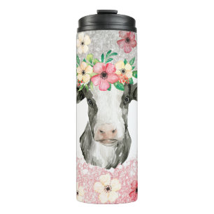 Bouteilles Isothermes Aquarelle Portrait De Vache Avec Couronne Florale