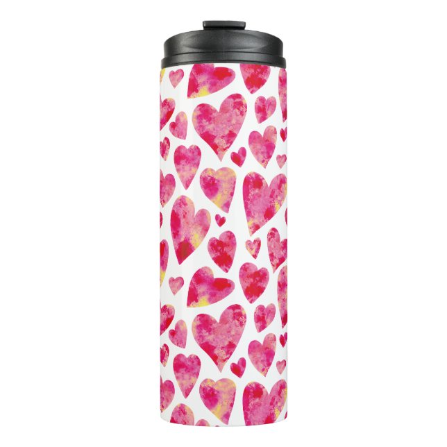 Bouteilles Isothermes Aquarelle rose motif de coeur d'amour (Devant)