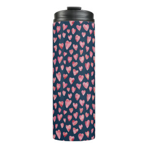 Bouteilles Isothermes Aquarelle Rose Navy Amour Coeur