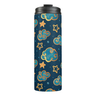 Bouteilles Isothermes Aquarelle sans couture motif avec la lune, étoile