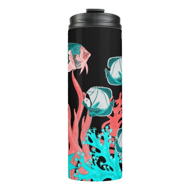 Bouteilles Isothermes Aquarelle sans couture motif avec poissons exotiqu (Devant)