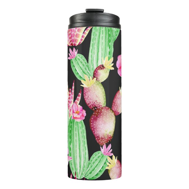 Bouteilles Isothermes Aquarelle succulents : cactus motif floral. (Devant)