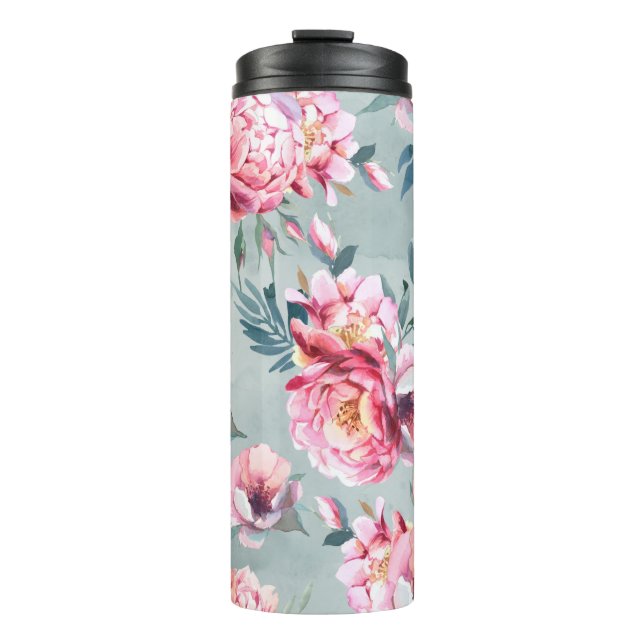 Bouteilles Isothermes Aquarelle transparente motif de la pivoine et fleu (Devant)