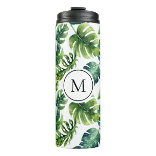 Bouteilles Isothermes Aquarelle Tropical Feuille Motif Monogramme