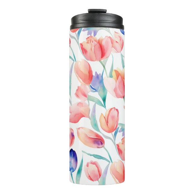 Bouteilles Isothermes Aquarelle Tulipes Motif Tumbler Thermique (Devant)