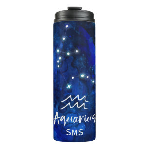 Bouteilles Isothermes Aquarius Zodiac Constellation Blue Galaxy Monogram