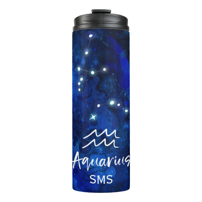 Bouteilles Isothermes Aquarius Zodiac Constellation Blue Galaxy Monogram (Devant)