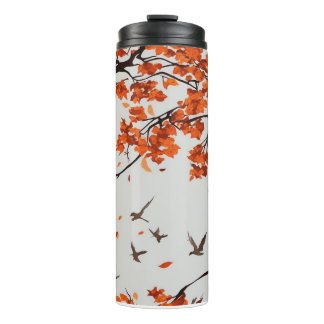 Bouteilles Isothermes Arbre d'automne avec Feuilles et oiseaux.